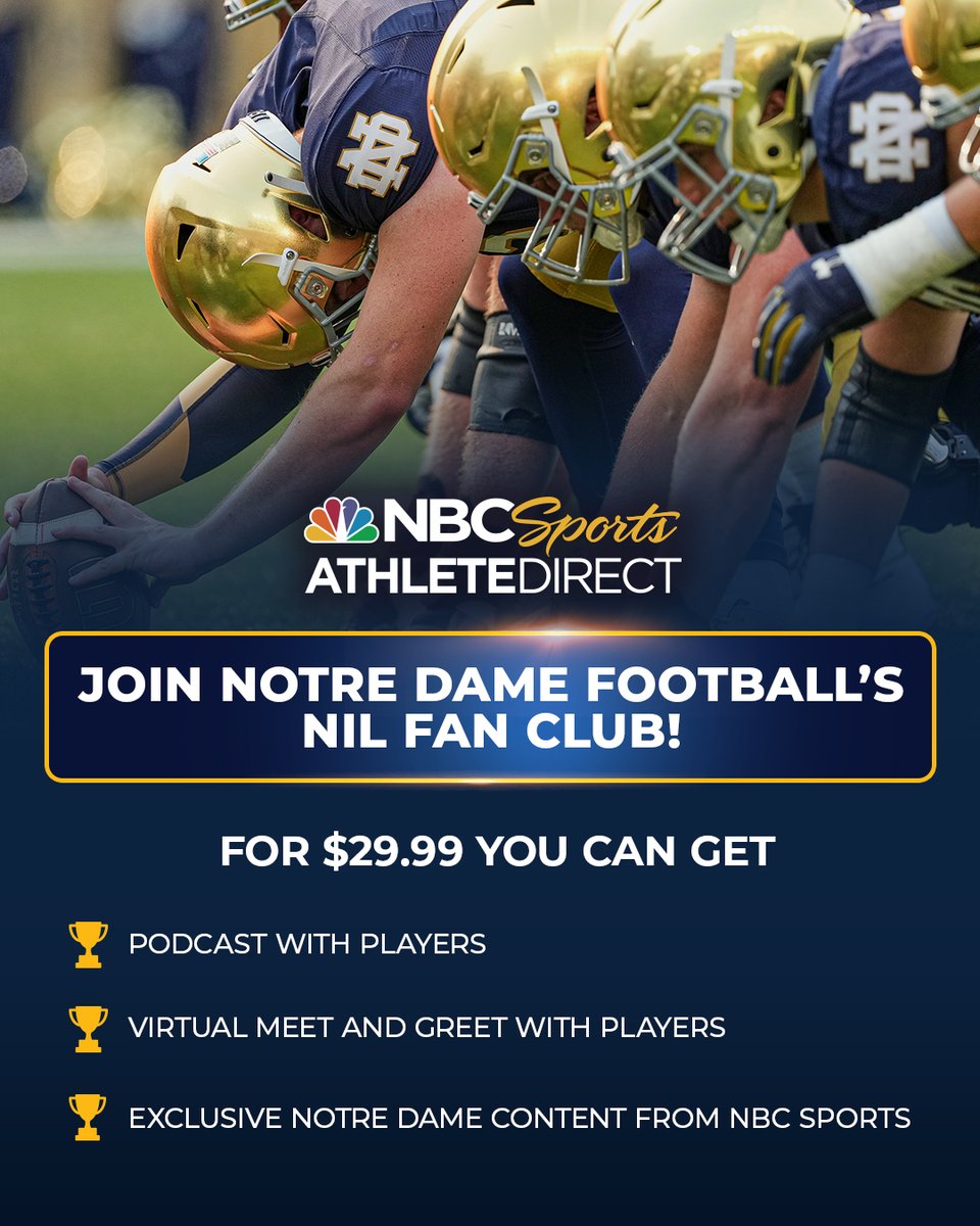 New <a href="/NDFootball/">Notre Dame Football</a> NIL Fan Club from <a href="/NBCSAthletes/">NBC Sports Athlete Direct</a> 

Includes an exclusive player-led podcast featuring <a href="/eddie_scheidler/">Eddie Scheidler</a> <a href="/HowardCrossIII/">Howard Cross III</a> <a href="/Jadarian15/">Jadarian</a> <a href="/NaNaOsafo2/">NaNa Osafo-Mensah</a>

Join here: nbcsportsathletedirect.myshopify.com

Fun project to work on with <a href="/thetonygill/">Anthony (Tony) Gill</a> <a href="/E_Scatamacchia/">Eric Scatamacchia</a> <a href="/damonp98/">Damon Phillips</a>