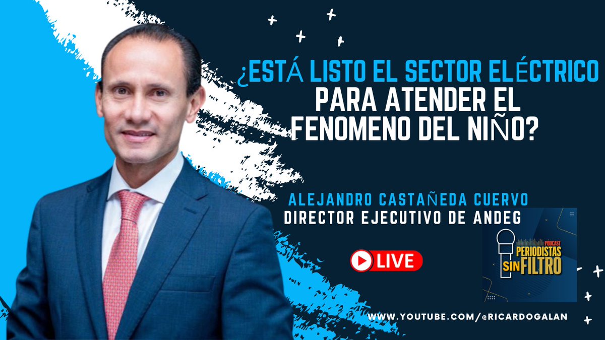📢Hoy, 5pm, nuestro Dir. Ejec. <a href="/Alejo_Castan/">Alejandro Castaneda</a> participará en el Live de <a href="/PeSinFiltro/">Periodistas Sin Filtro</a> sobre posible racionamiento de energía por fenómeno de #ElNiño, el papel de las  térmicas en la #transiciónenergética y cómo el sector empresarial contribuye al desarrollo de la política pública💯