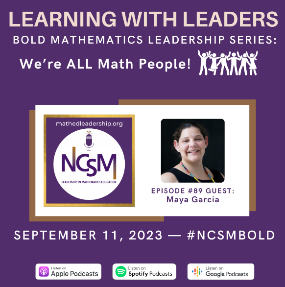NCSM: Leadership in Mathematics Education (@mathedleaders) on Twitter photo #NCSMbold podcast series We’re ALL Math People: NEW episode on September 11th with hosts <a href="/ArringtonKatey/">Katey Arrington</a> & <a href="/BuckWildAbtMath/">Dr. Buck</a> & guests Maya Garcia at <a href="/Beyond100K/">Beyond100K</a> to talk about how we collaborate to end the STEM teacher shortage. Listen for more details: mathedleadership.org/podcast/ #NCSMbold podcast series We’re ALL Math People: NEW episode on September 11th with hosts <a href="/ArringtonKatey/">Katey Arrington</a> & <a href="/BuckWildAbtMath/">Dr. Buck</a> & guests Maya Garcia at <a href="/Beyond100K/">Beyond100K</a> to talk about how we collaborate to end the STEM teacher shortage. Listen for more details: mathedleadership.org/podcast/