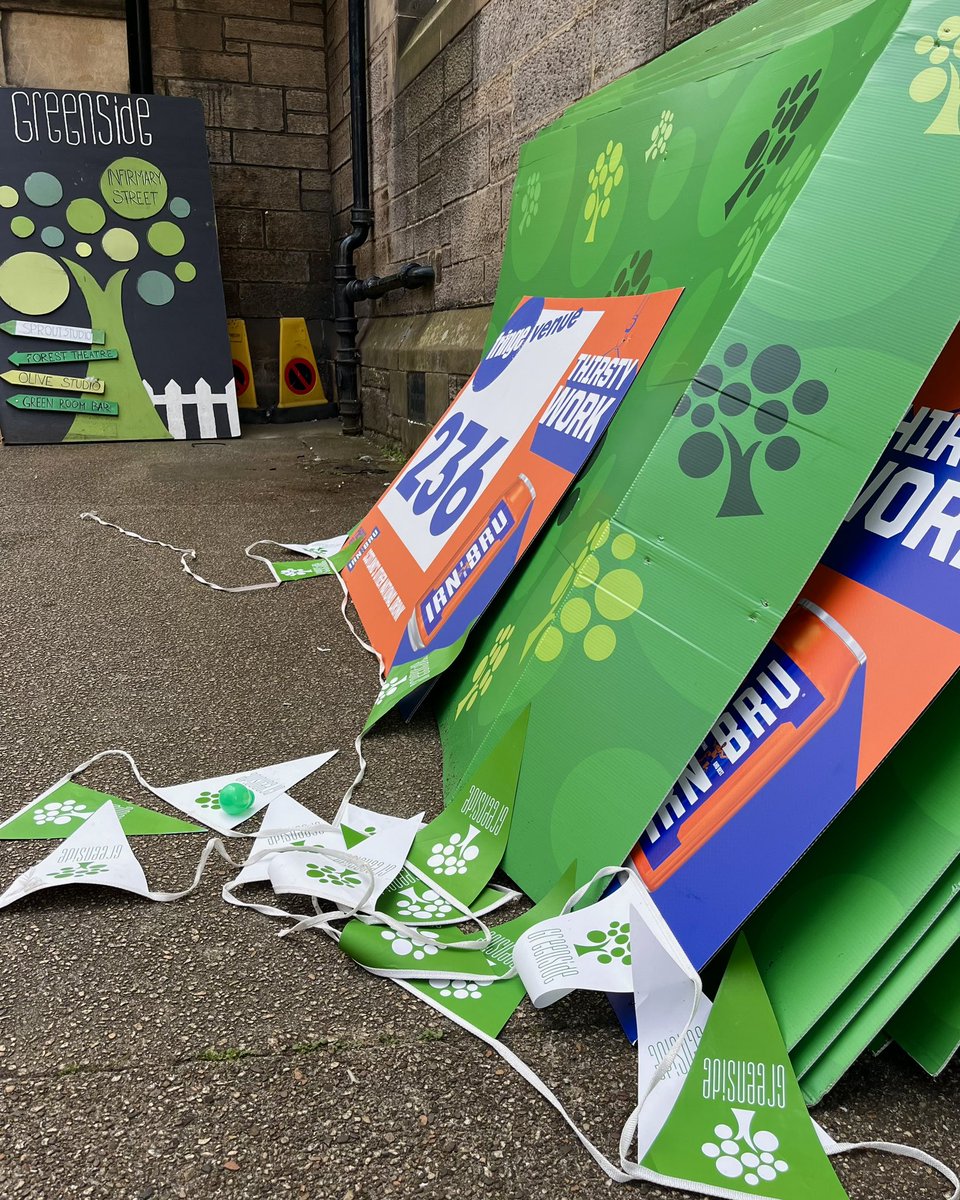 It’s TAKEDOWN time! Of course, this is always a very sad few days for us, as we see our venues stripped of their green charm, and pack up all of our bits and bobs until next year 😢. #greensidefamily #edfringe #fillyerboots