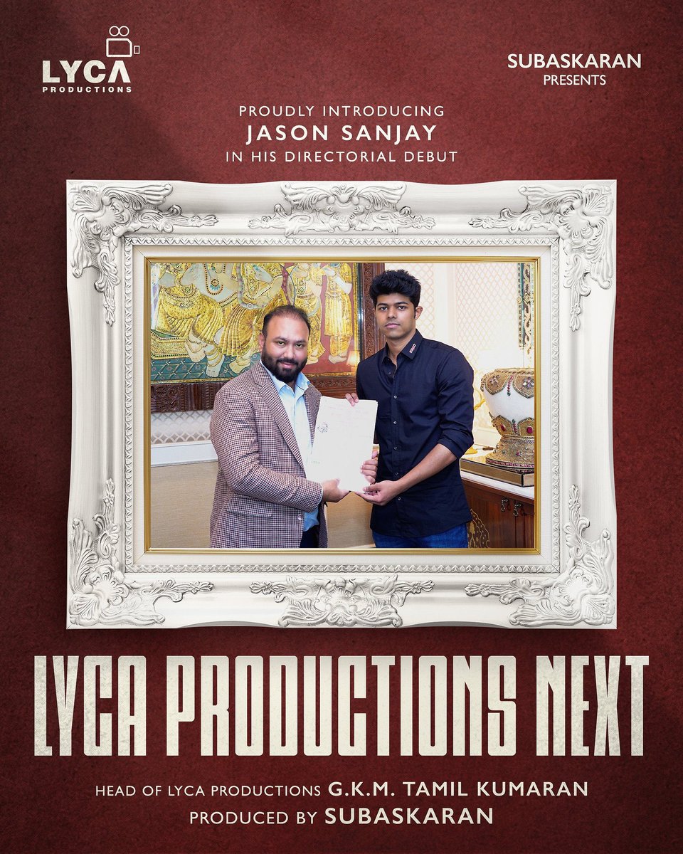 sri50's tweet photo. Big breaking : 
#ThalapathyVijay’s son #JasonSanjayVijay to direct a film!

@LycaProductions will introduce #JasonSanjayVijay who has a Film Production Diploma from Toronto Film School in his Directorial Debut 🎬 which will have “emerging stars and happening technicians”.

#LycaProductionsNext #JasonSanjayDirectorialDebut