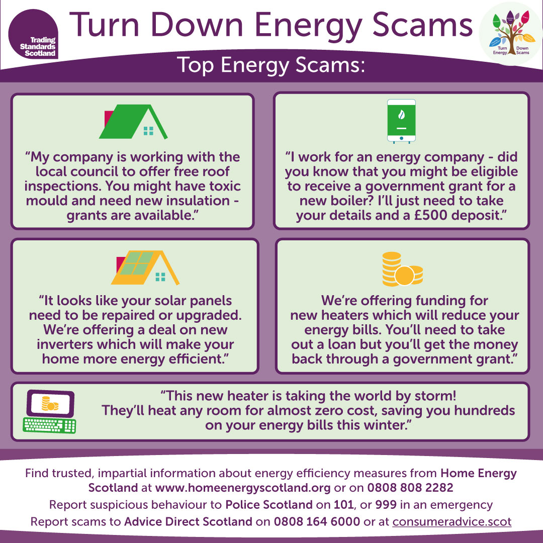Have you heard these common energy scams? “You need new insulation” “You qualify for a grant for a free boiler” “These heating devices heat a whole room for almost zero cost!” Find out more: tsscot.co.uk/priority-areas… #TurnDownEnergyScams