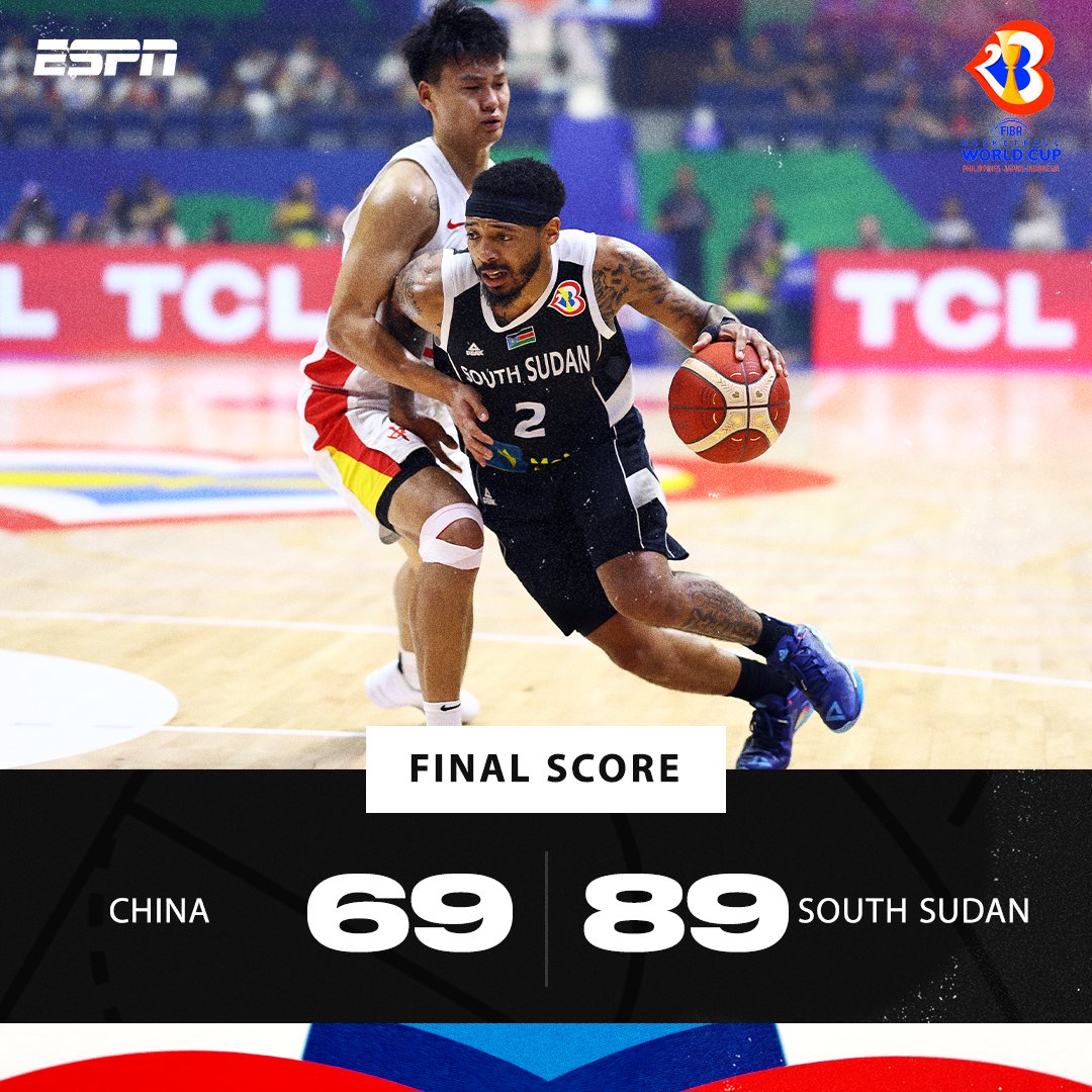 ESPNAusNZ's tweet image. ON THE BOARD! 🇸🇸 

History has been made, with South Sudan picking up their first ever win at a #FIBAWC 💪