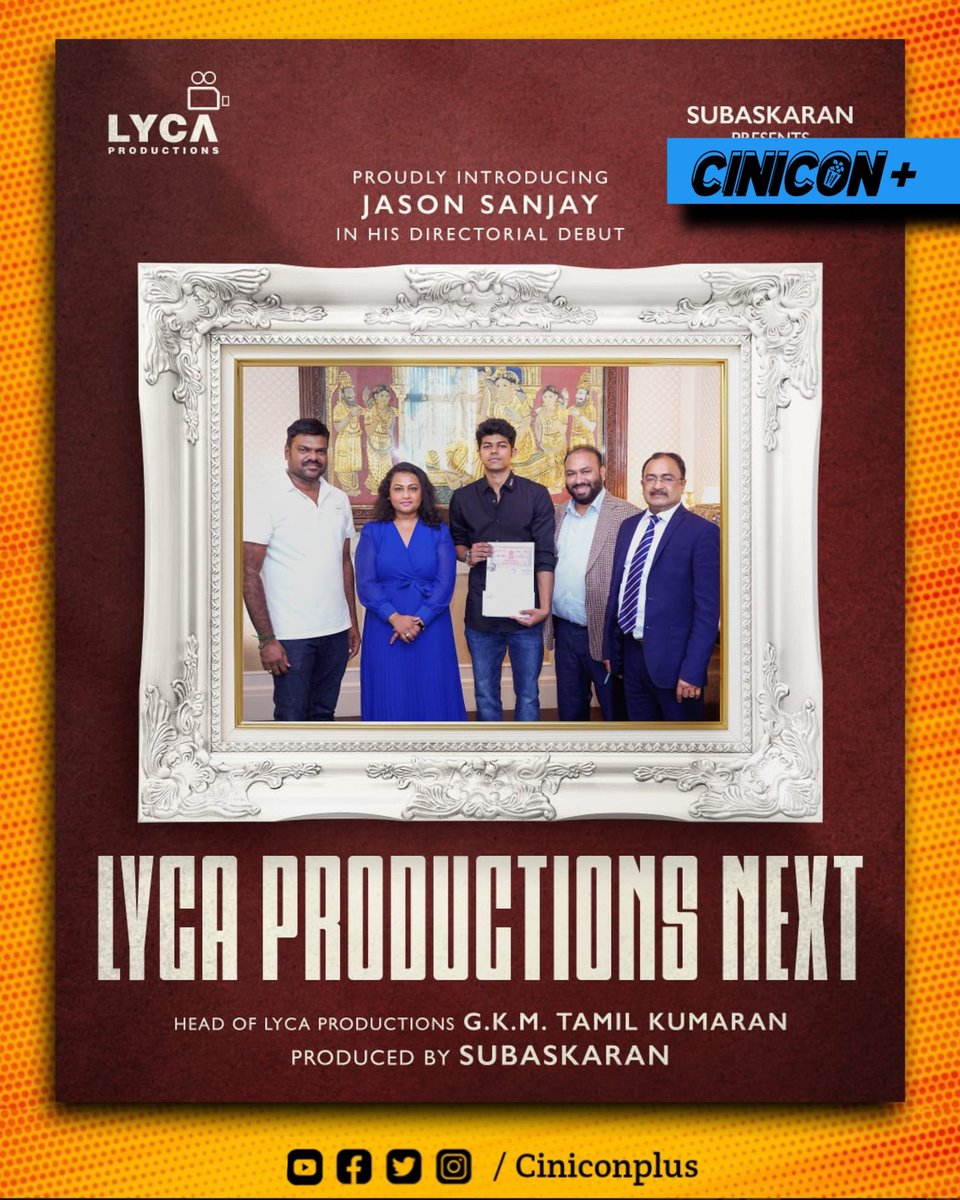 Ciniconplus's tweet photo. #JasonSanjay's directorial debut signed by #LycaProductions 🔥🔥
Excited to see which actor he is going do his debut directorial

#CinemaUpdate #Ciniconplus #Cinemanews #cinema #cinemaupdates #ThalapathyVijay https://t.co/Q5Lbd3QZGx