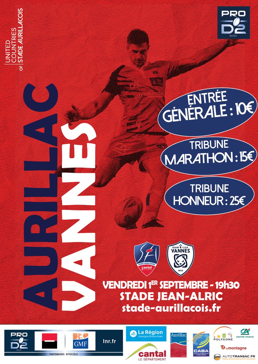 SArugbyofficiel's tweet photo. #SARCV
🏈Vendredi, tous au Stade !
Nouveaux tarifs :
🔥 Entrée générale : 10 € (gratuit : 0-12 ans)
🔴Tribune marathon : 15€ (gratuit : 0-12 ans)
🔵Tribune honneur : 25€ (15€ pour les 0-12 ans)
La billetterie : https://t.co/fP1Xwce4iS
#StadeAurillacois https://t.co/b4C7EOmdC6