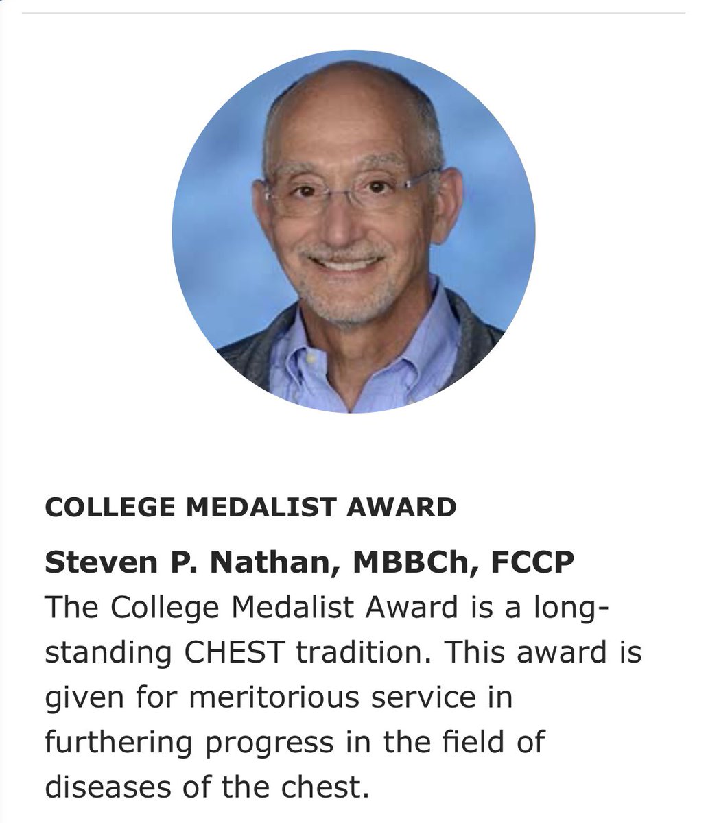Congratulations Dr Steven Nathan on receiving the <a href="/accpchest/">CHEST</a> College Medalist Award to be awarded at #CHEST2023 in  Honolulu
