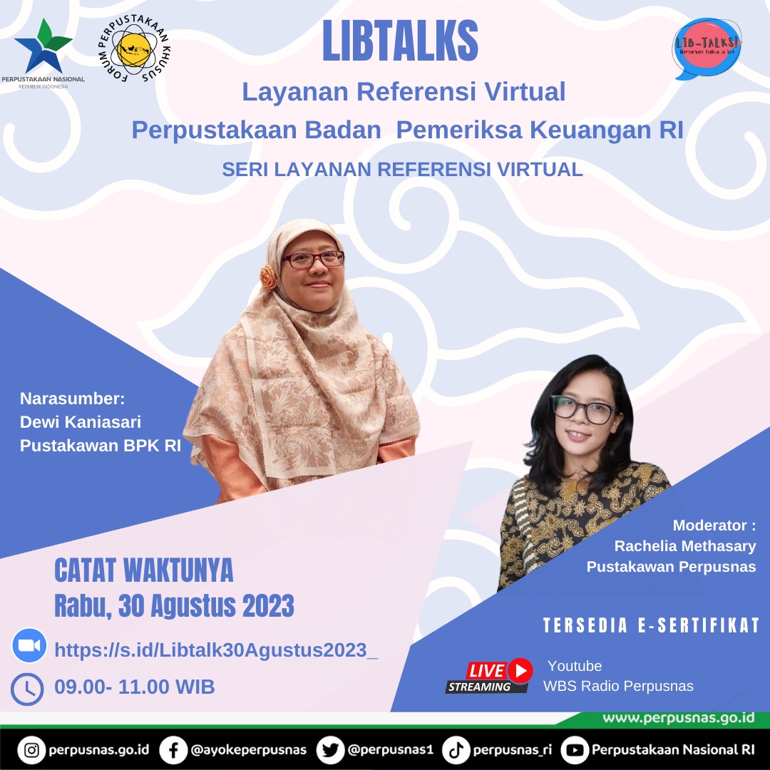 perpusnas1's tweet photo. #SahabatPerpusnas
Apakah kamu tertarik mendapatkan literatur terkait keuangan? Perpustakaan Badan Pemeriksa Keuangan bisa membantu kalian membantu penelusuran secara online, loh!

📅 Rabu,30 Agustus 2023
⏰ Pukul 09:00-11:00 WIB
📍 Melalui ZOOM : https://t.co/SKZ4lvu3N1 https://t.co/or5UPcOqMU