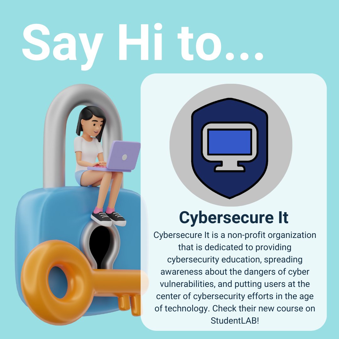 Canopy_LAB's tweet image. Joining forces, Cybersecure It &amp;amp; CanopyLAB champion a safer digital world. Dive into their FREE course &apos;A Window into Cybersecurity&apos; on StudentLAB. Protect against cyber threats &amp;amp; stay tuned for more updates! #CybersecureIt #CanopyLAB #DigitalSafety #Education #FreeCourse