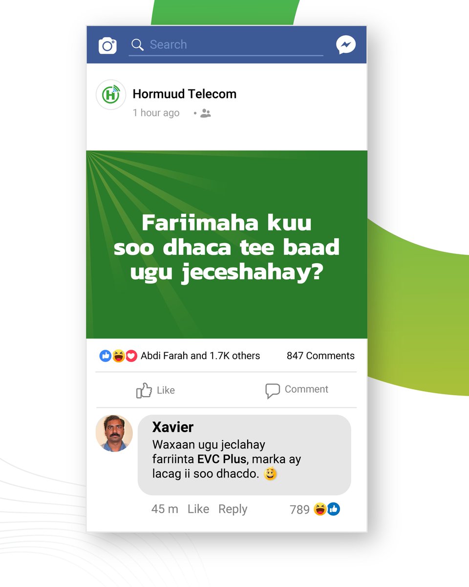 Hormuud's tweet photo. EVC Plus wuxuu maalin kasta sidaan oo kale uga farxiyaa kumanaan qof oo lacago loogu diro, iyaga oo jooga guryahooda iyo goobahooda shaqada. Bal adba?
#EVCPlus
#Hormuud https://t.co/drFJuDoHM0