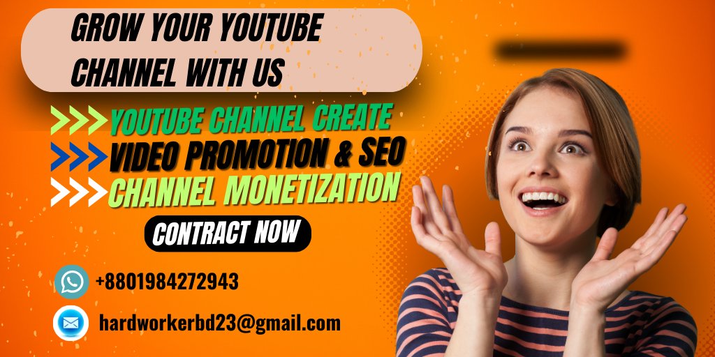 hardworkerbd's tweet image. "🚀 Ready to supercharge your YouTube channel? Join us on a journey to success! 📈🎥 Our expert team will help you grow your subscribers, views, and engagement. Say goodbye to obscurity and hello to YouTube stardom! 🌟 #YouTubeGrowth #ChannelBoost #YouTuber"