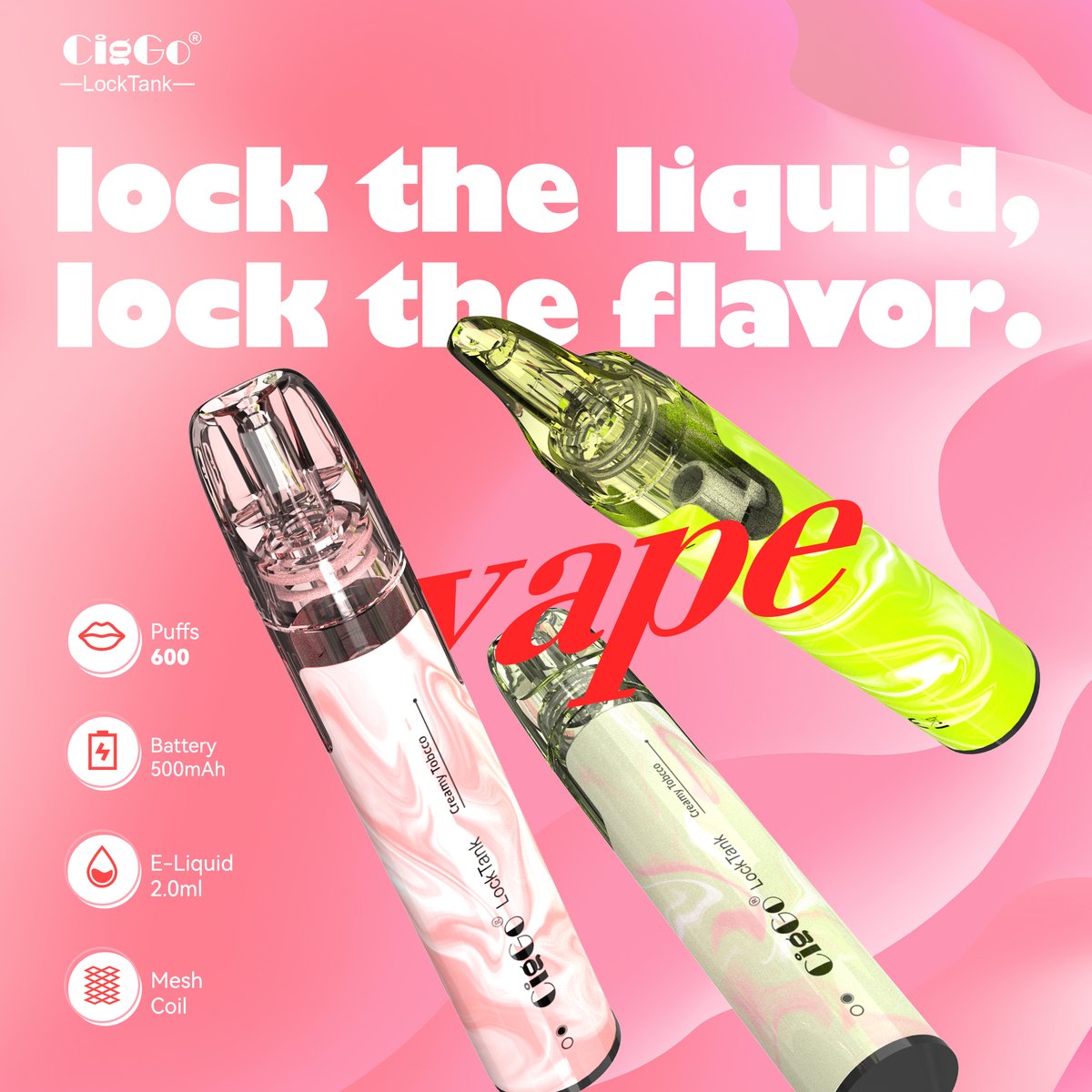 CigGo LockTank 600 Puffs 
👉Half-assembled, easy for local oil filling and final assembly.
👉Can be used in CBD, THC, HHC, Delta ect. thin or thick oil.
👉No Oil-Storage-Cotton Pod, Purest Taste
👉Unique Patented E-juice Locking Design, No Leaking Trouble Any Longer
#vape #vapede