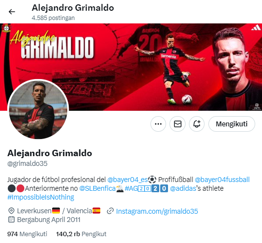 Recent X (Twitter) Banner for Alejandro Grimaldo. #smsports #BayerLeverkusen #football
