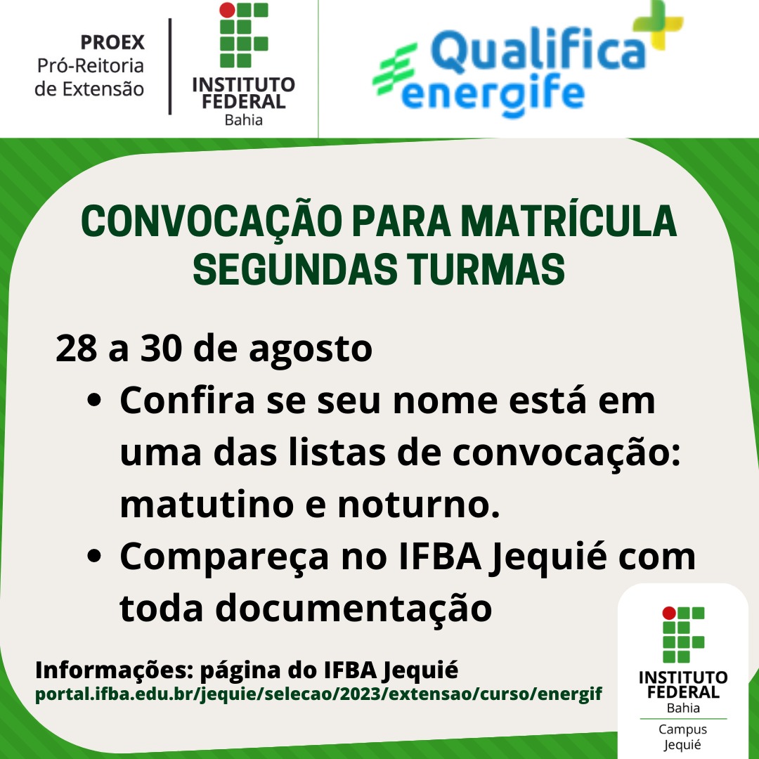 Confira seu número de matrícula — IFBA - Instituto Federal de