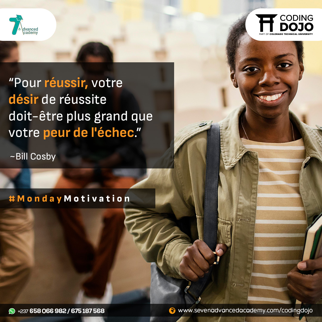 Pour #réussir, la formule est simple : "votre peur de l'échec ne doit pas être supérieure à votre désir de #réussite."

✨ Passez une merveilleuse semaine...

Cliquez sur le lien suivant pour vous inscrire :

➡️ wa.me/658066982

#sevenadvancedacademy #codingdojo