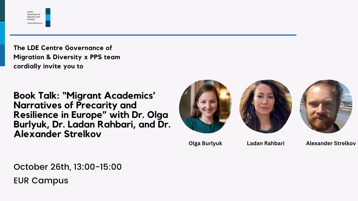 LDE Governance of Migration and Diversity (@ldegmd) on Twitter photo The new academic year is slowly approaching! 👀 Are you looking for an event to carry you through the winter? Look no further, <a href="/LDEGMD/">LDE Governance of Migration and Diversity</a> is hosting two incredible events this Fall. The first is:
🗓️Book talk w/ <a href="/LadanRahbari/">Dr Ladan Rahbari</a>, <a href="/OBurlyuk/">Olga Burlyuk</a> & Alexander Strelkov - bit.ly/3YoOsJk The new academic year is slowly approaching! 👀 Are you looking for an event to carry you through the winter? Look no further, <a href="/LDEGMD/">LDE Governance of Migration and Diversity</a> is hosting two incredible events this Fall. The first is:
🗓️Book talk w/ <a href="/LadanRahbari/">Dr Ladan Rahbari</a>, <a href="/OBurlyuk/">Olga Burlyuk</a> & Alexander Strelkov - bit.ly/3YoOsJk