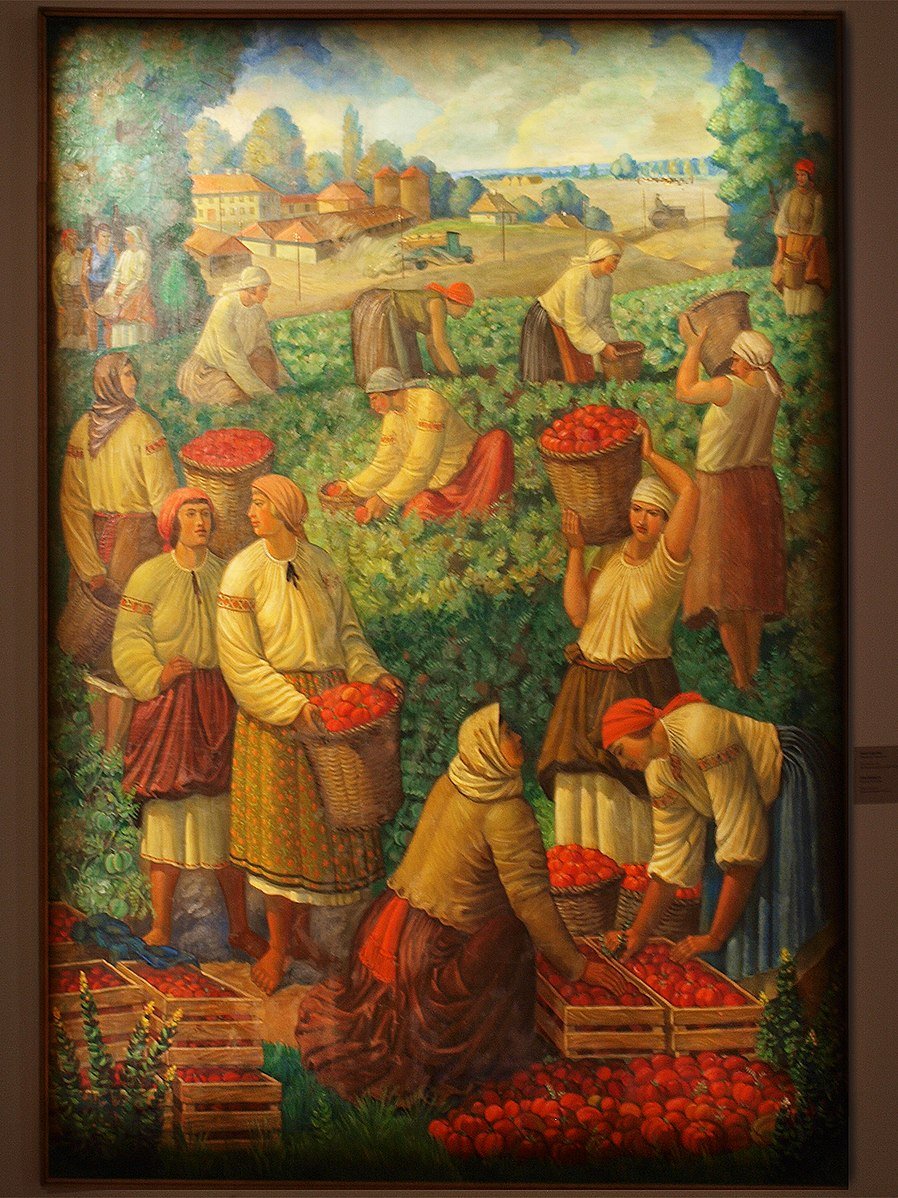 Now I'm reading <a href="/anneapplebaum/">Anne Applebaum</a> "Red Famine: Stalin's War on Ukraine" about Holodomor. Here is the work of Ivan Padalka "Harvesting of Tomatoes". It was made in 1932 during Holodomor. Imagine: making this picture while peasants are dying from hunger.