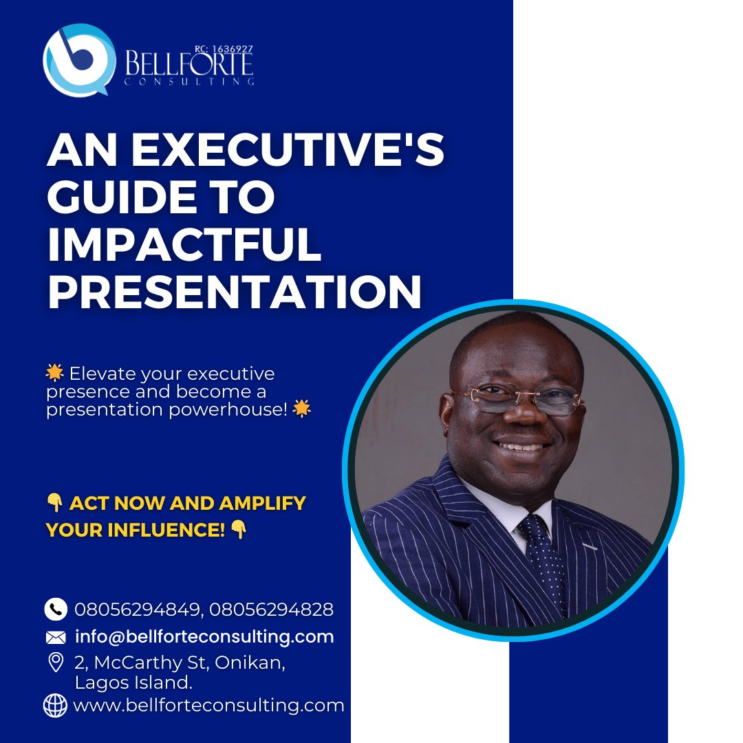 👇 Act Now and Amplify Your Influence! 👇

For registration and more information on this training, please Call 08056294828, 08056294849 or send an email to info@bellforteconsulting.com

#BellforteConsulting
#presentationskills
#presentationtraining
#consultingservices