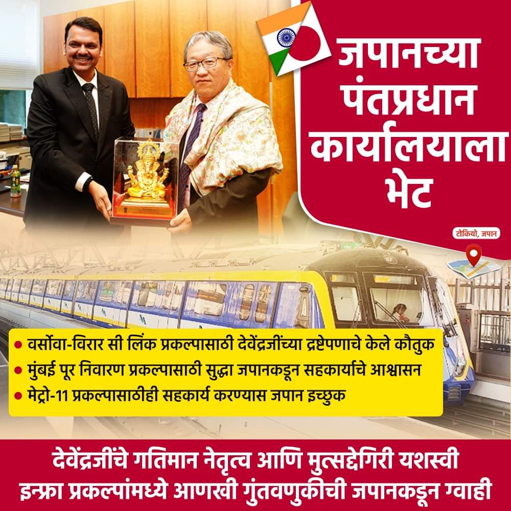 PatilShivash's tweet photo. देवेंद्रजींचे गतिमान नेतृत्व आणि मुत्सद्देगिरी यशस्वी इन्फ्रा प्रकल्पात गुंतवणूक सुरूच ठेवणार, जपानने दिली ग्वाही
#DevendraFadnavis #DevendraInJapan #MaharashtraInJapan #MaharashtraJapan #Maharashtra #BJP4IND @BJP4Maharashtra @Dev_Fadnavis https://t.co/ERz1Ax5040