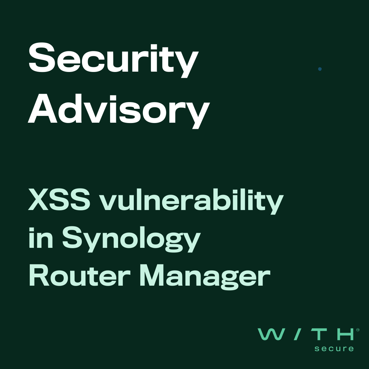 NEW: WithSecure has identified an XSS vulnerability in Synology Router Manager

Synology has issued a patch to mitigate the vulnerability.

Patch your router now to stay safe.

See the full advisory>> labs.withsecure.com/advisories/syn…

#vulnerability #cybersecurity #CoSecurity