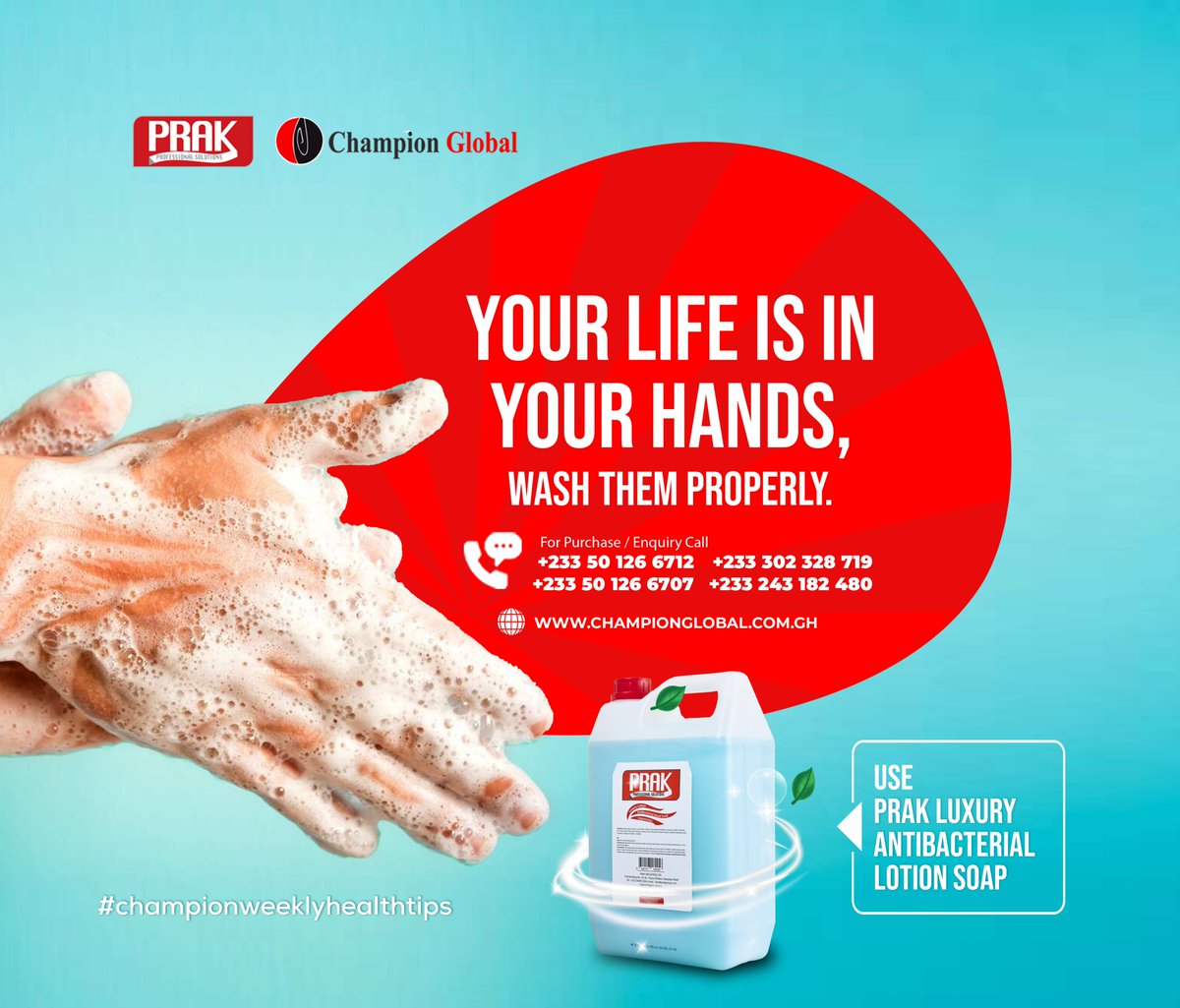 Your life is in your hands, wash them properly with PRAK LUXURY ANTIBACTERIAL LOTION SOAP

#handsoap
#killgerms
#healthtips
#ordernow