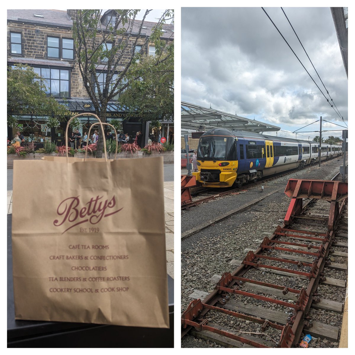 HighSpeed_H's tweet image. No trip to Ilkley is complete without a ride on a Cl.333 and popping into a certain baker to pick up some supplies....
The smell from the bag is so good, the contents may not make it back home!
@northernassist @Bettys #Ilkley #FatRascal  #TeaLoaf
