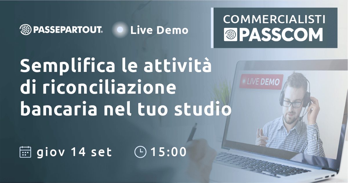WorkGroupSrl's tweet photo. 📃Riconciliazione Bancaria, riprendono le live demo Passepartout . Ti offriamo l'occasione di partecipare alla  demo gratuita ,  📢iscriviti subito  basta compilare il modulo di registrazione qui: https://t.co/mtOlYI8j5W
#commercialisti #riconciliazionebancaria #passcom https://t.co/Djc43E21ax
