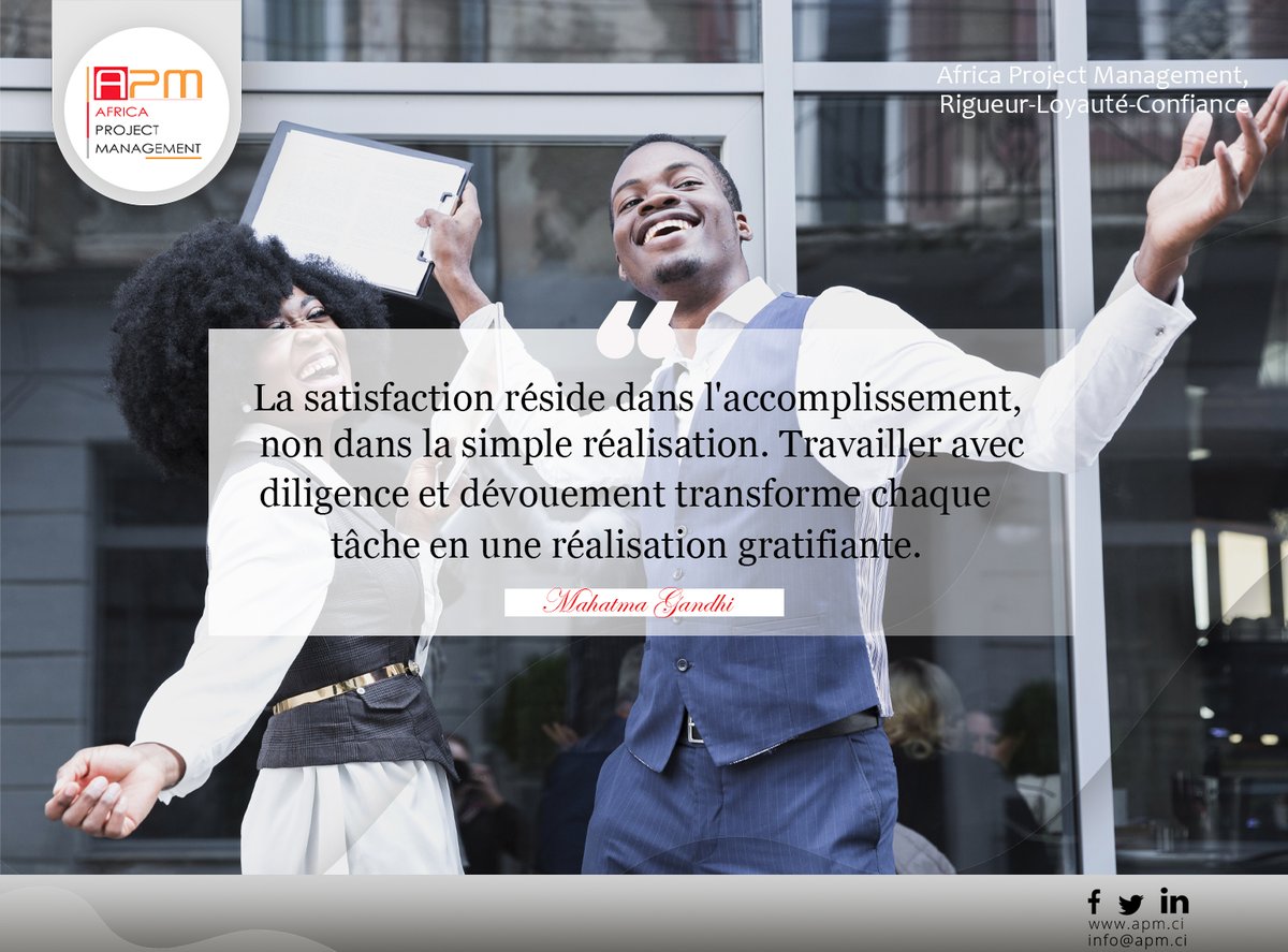 APM_CI's tweet image. Le contentement se trouve dans la réalisation, pas seulement dans l&apos;acte de terminer. En investissant du temps et de l&apos;effort avec soin et engagement, chaque tâche se métamorphose en une réussite qui procure satisfaction.
Fructueuse semaine à vous.
#AfricaProjectManagement