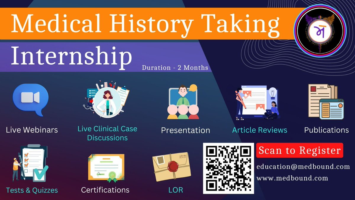MedBoundHUB's tweet photo. Medical History Taking Internship by MedBound

The Medical Education Cell of MedBound brings you the Medical History Taking Internship. Get to learn the core concepts and skills of History taking and patient counseling through Live classroom sessions by Healthcare experts & Mentors.

Register: https://t.co/79nMTu97Cx 

#MedTwitter #Medicos