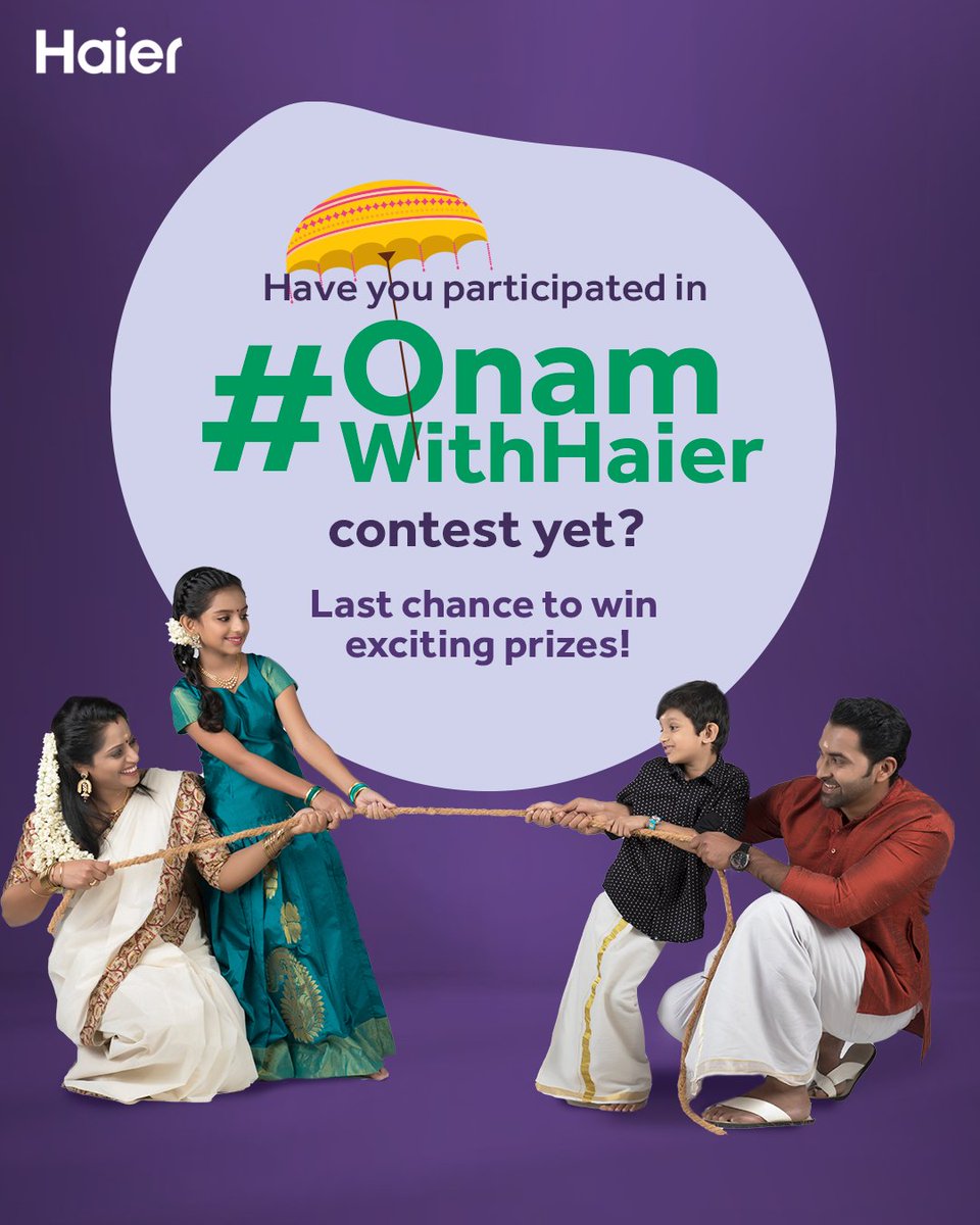 IndiaHaier's tweet photo. 📷 Follow @haierindia
📷 Tag 3 people and make sure they follow @haierindia
📷 Use #OnamWithHaier in your comment
📷 Share this post on your story for brownie points!

#OnamWithHaier #Haier #Inspiredliving #Onam #ContestAlert https://t.co/a2akCFmBn4