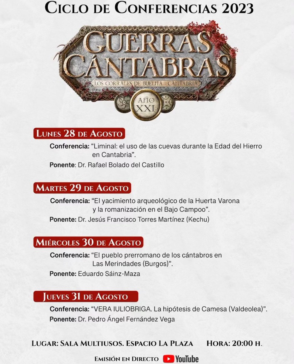Ciclo de conferencias 2023, Guerras cántabras.
Emison en directo youtu.be/63_g9PceClg?fe…
