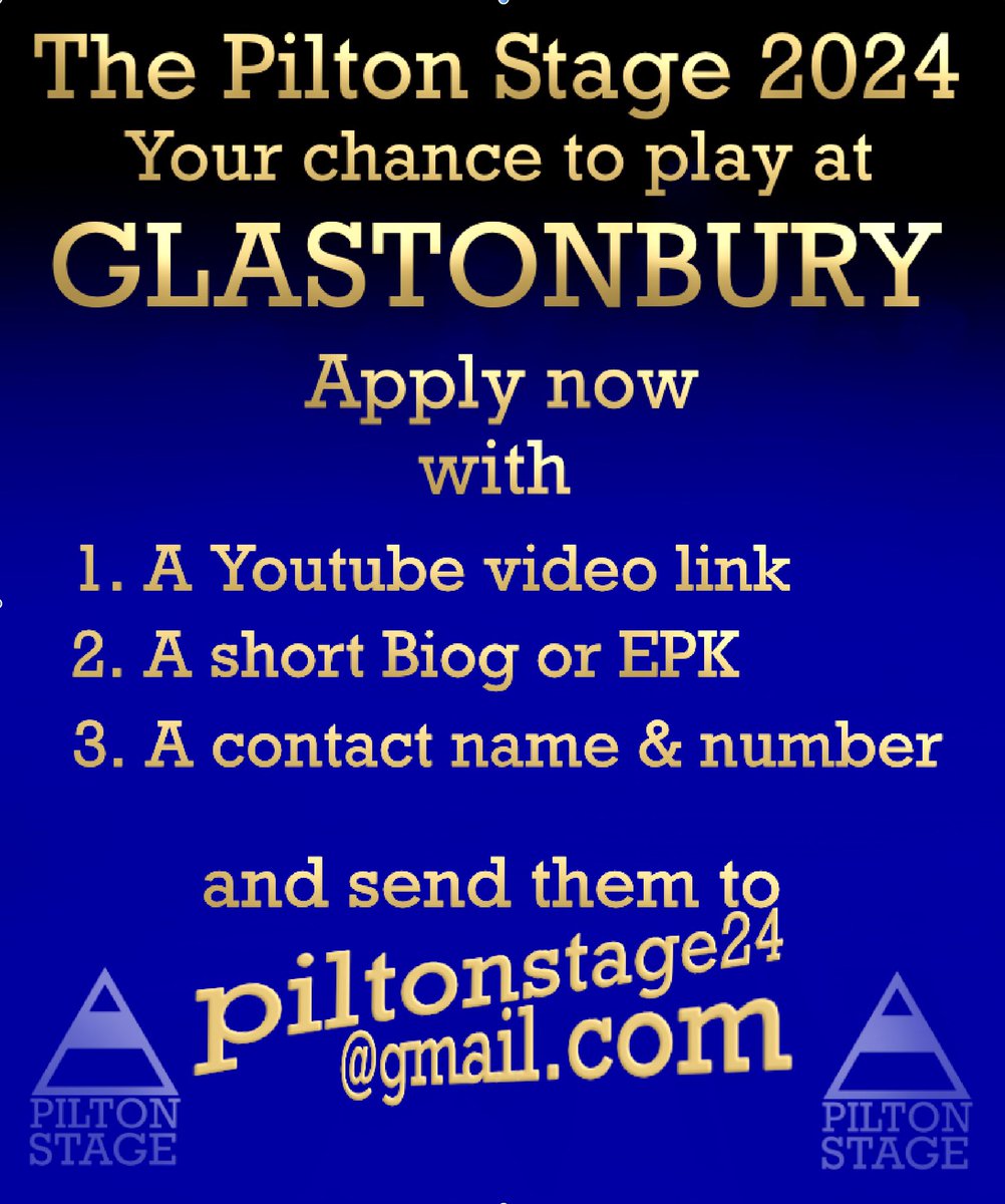 MUSICIANS… APPLY NOW! to the Pilton Stage 2024 for the chance to play at next years Glastonbury Festival. Instructions on the image. Those selected will be invited to perform at a live heat between now and March with the opportunity of then going on to Glastonbury! Good luck!