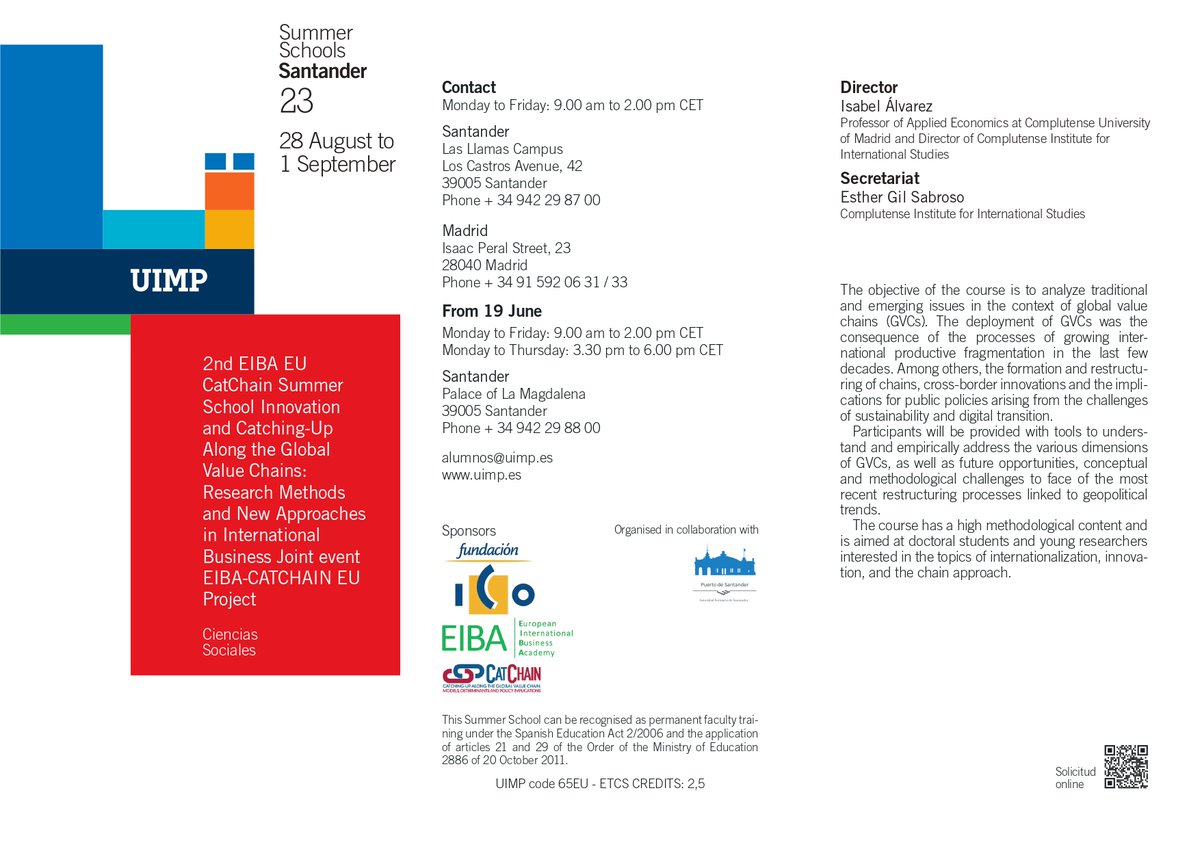 Nuestro compañero <a href="/ManriqueValdor/">Christian Manrique</a> participa en la 2nd EIBA EU CatChain Summer School Innovation and Catching-Up Along the Global Value Chains: Research Methods and New Approaches in International Business Joint event <a href="/EIBAorg/">European International Business Academy</a> -<a href="/CatChainProject/">CatChain Project</a> 

Colabora #APS

<a href="/FundacionICO/">Fundación ICO</a> <a href="/UIMP/">UIMP</a>