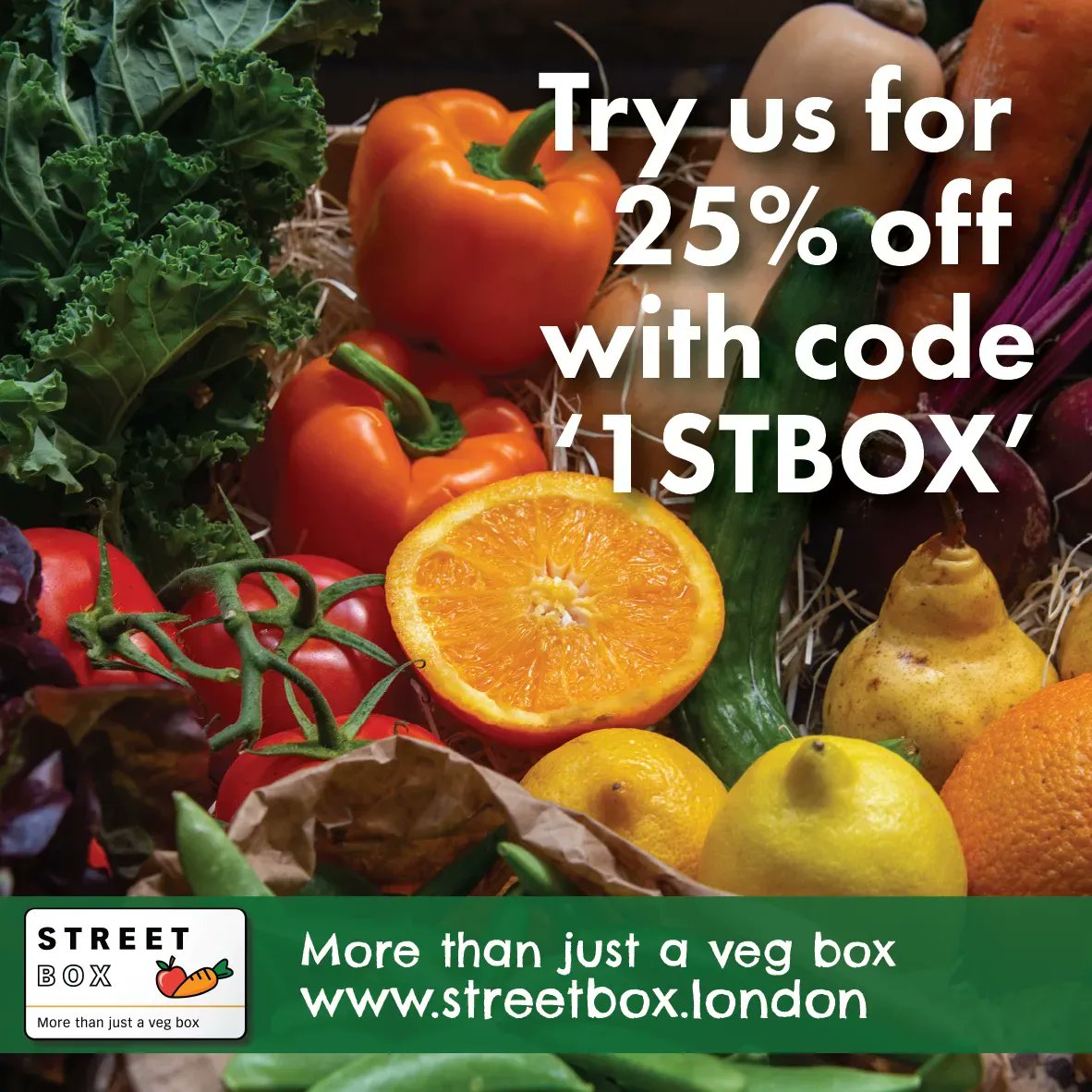 Still time to order a box for delivery this Friday. Just place an order over on buff.ly/3hTOEto and use code "1STBOX" for 25% off your first box! 
📦 🥬 🥕 
#vegbox #londonveggie #londonvegan #londonfood #londonfoodie #london #veggie