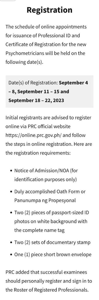 ITO YUNG REQUIREMENTS PARA SA PAGKUHA NG PRC ID

ANDITO RIN YUNG SCHEDULE NG PAG REGISTER NATIN