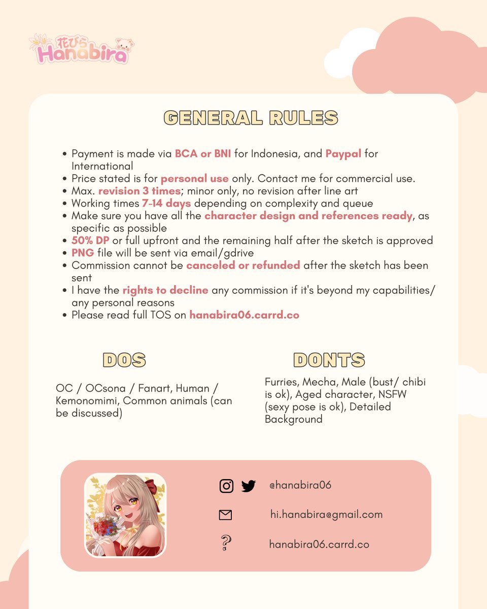 hanabiralily's tweet photo. 🌸COMMISSION OPEN🌸

Order: https://t.co/ys3YOB66aN
TOS: https://t.co/nry96ASAiC 
Contact: hi.hanabira06@gmail.com / DM
#commissionopen #commissionsopen #emoteartist #VGenComm

@OpenCommish @cmsn_ART @commission_rts @cmsn_RT @CmsnArtist_Id https://t.co/PLAJ00ygOo