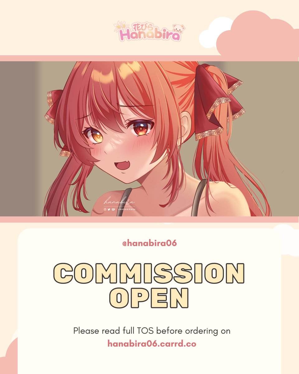 hanabiralily's tweet photo. 🌸COMMISSION OPEN🌸

Order: https://t.co/ys3YOB66aN
TOS: https://t.co/nry96ASAiC 
Contact: hi.hanabira06@gmail.com / DM
#commissionopen #commissionsopen #emoteartist #VGenComm

@OpenCommish @cmsn_ART @commission_rts @cmsn_RT @CmsnArtist_Id https://t.co/PLAJ00ygOo