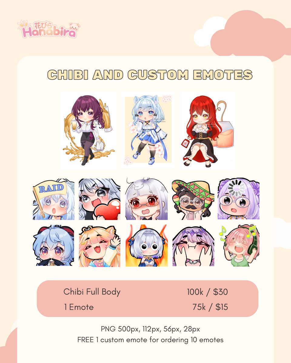hanabiralily's tweet photo. 🌸COMMISSION OPEN🌸

Order: https://t.co/ys3YOB66aN
TOS: https://t.co/nry96ASAiC 
Contact: hi.hanabira06@gmail.com / DM
#commissionopen #commissionsopen #emoteartist #VGenComm

@OpenCommish @cmsn_ART @commission_rts @cmsn_RT @CmsnArtist_Id https://t.co/PLAJ00ygOo