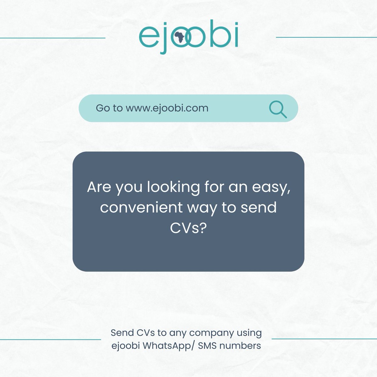 ejoobi_HR_Tech's tweet photo. Are you looking for an easy, convenient way to send CVs? Then, go to https://t.co/PWPsRxnZHi, register, update your profile, and upload your documents to apply for all jobs that match your profile from any company.
@ejoobi_HR_Tech 
#jobseekersSA https://t.co/hYc8M2QaG0