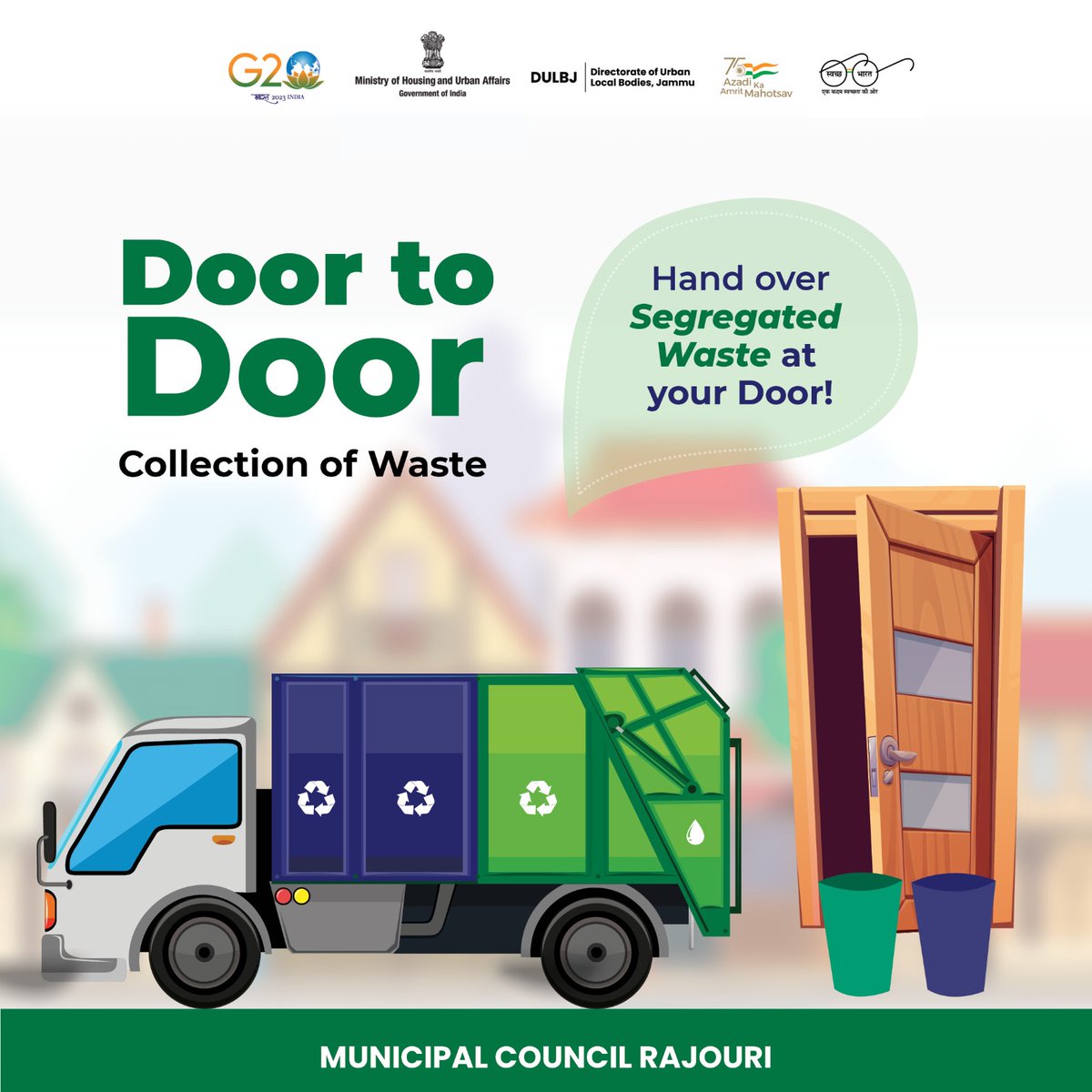 swachhrajouri's tweet photo. "๐ Play your part in a cleaner Rajouri! Remember, segregating waste is the first step. Hand over your separated waste to the Municipal Council for responsible disposal. Let's create a greener tomorrow, today! ๐โป๏ธ #WasteSegregation #CleanRajouri https://t.co/TRsBfhKo8I