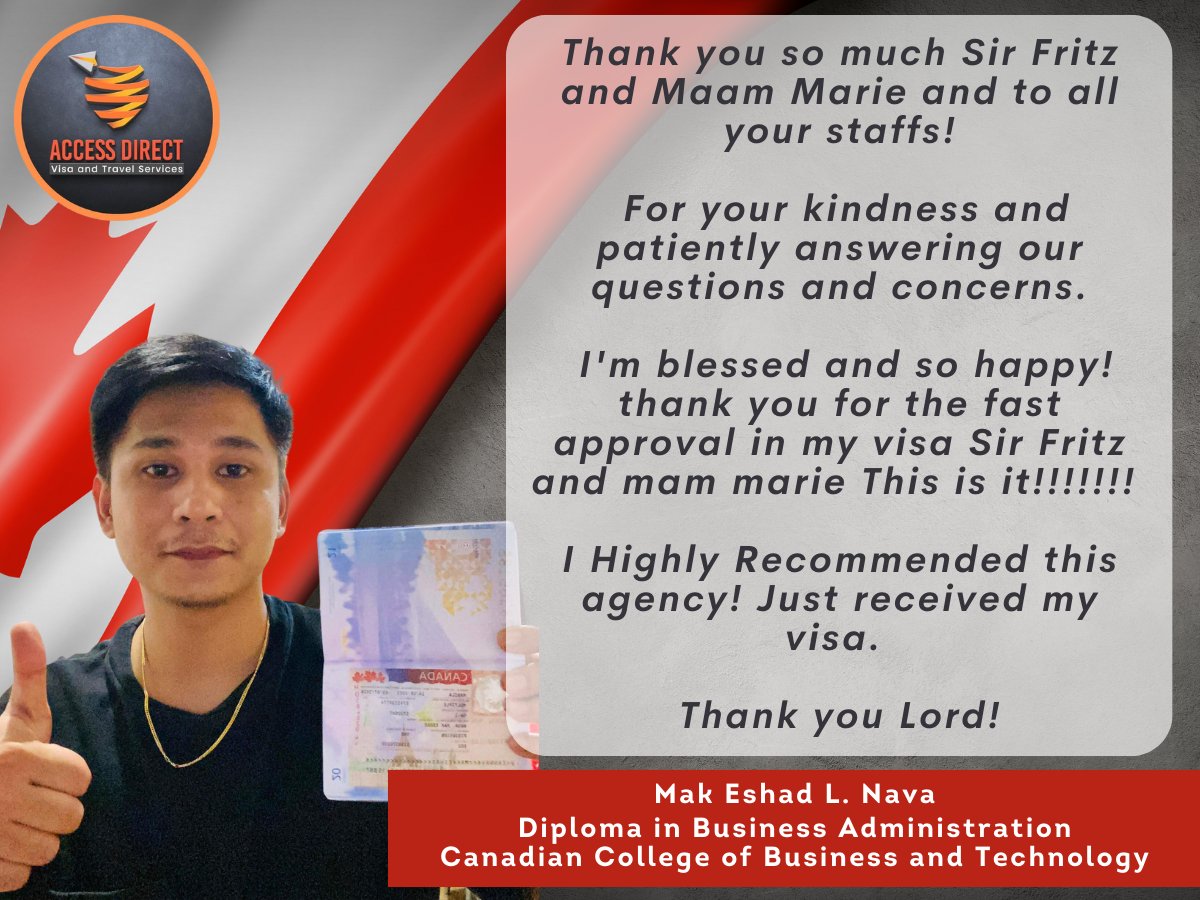 accessdirectceb's tweet photo. Thank you so much Sir Fritz and Maam Marie and to all your staffs!

For your kindness and patiently answering our questions and concerns.

I'm blessed and so happy! thank you for the fast approval in my visa Sir Fritz and mam marie This is it!!!!!!! https://t.co/niympu8xXv