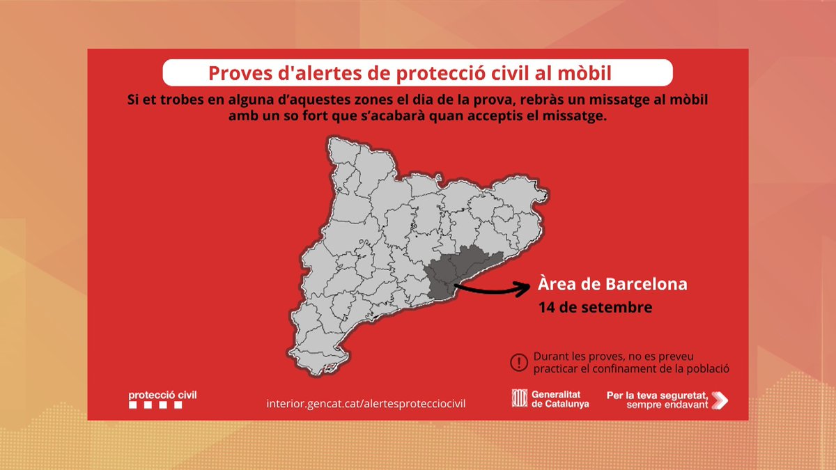 tvmataro's tweet photo. ⚠️Protecció Civil (@emergenciescat) enviarà alertes als mòbils del #Maresme el 14 de setembre.

📲Tots els telèfons mòbils que es trobin a la vegueria de Barcelona aquell dia rebran un missatge. 

👉 Es tracta d’una prova que pretén alertar dels casos d’emergència greu.

#Mataró https://t.co/XEYxpUJ4Yv