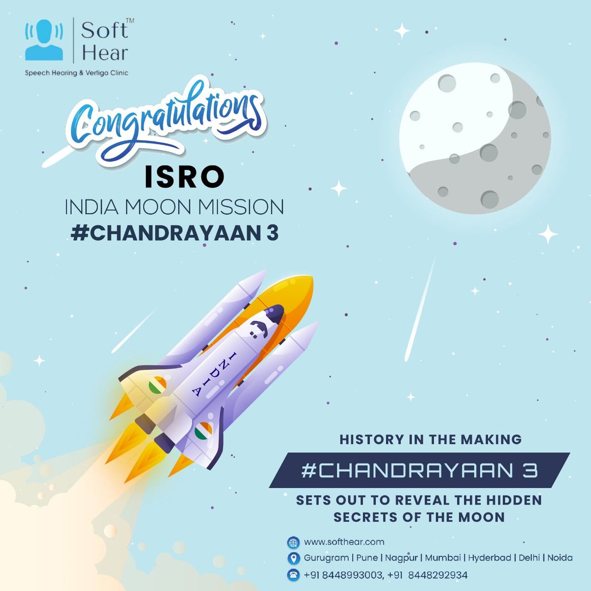 'Celebrating a Milestone in Space Exploration: Congratulations to the Team Behind Chandrayaan-3 for Illuminating India's Path to the Moon! 🌕🚀
.
.
.
#Chandrayaan3Success #softhear
#ISROAchievement #MoonMission2023
#SpaceExplorationIndia #NewFrontiers #LunarLanding
#ISROProud #In