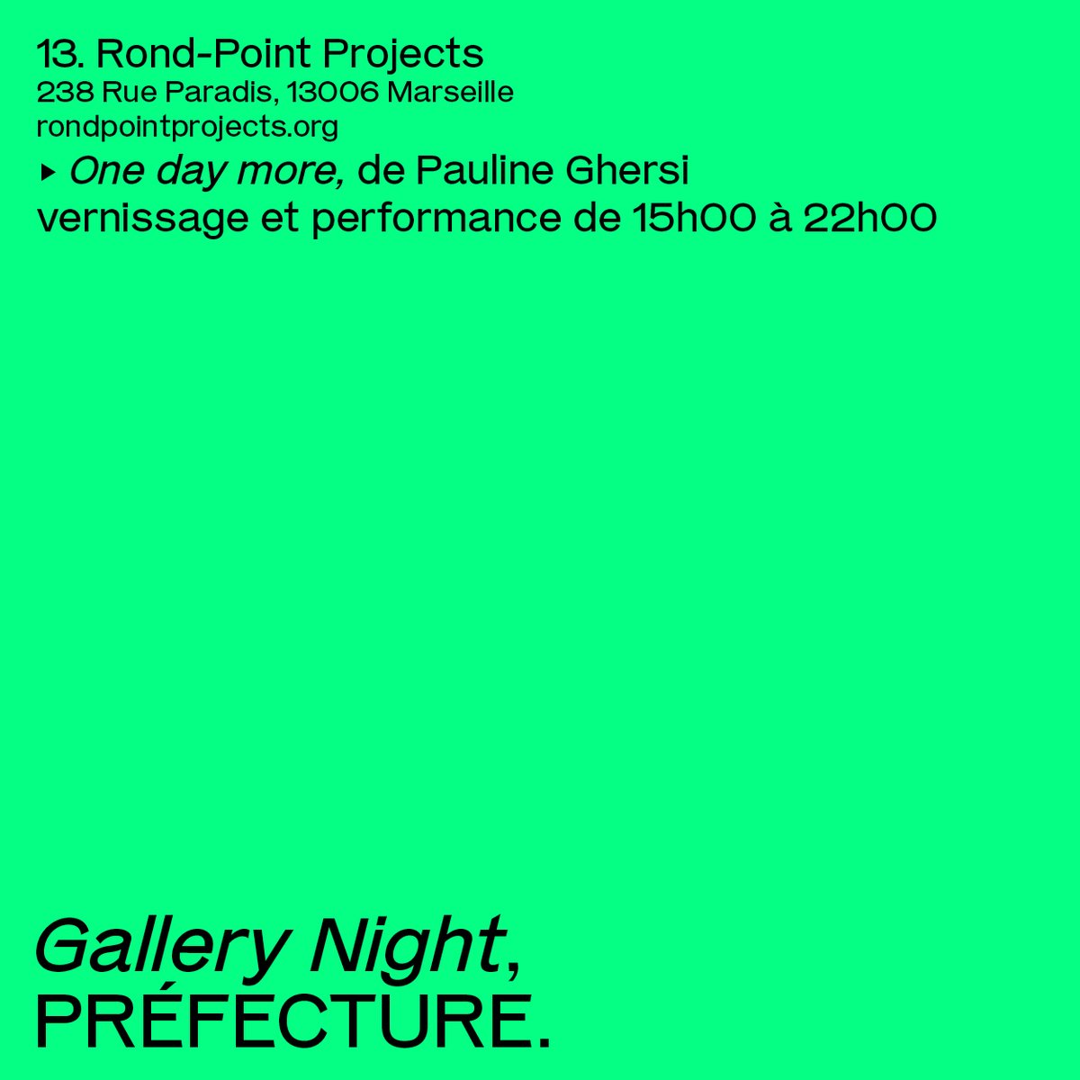 #Savethedate GALLERY NIGHT.

Les expositions et performances à la Belle de Mai et Préfecture pour la nocturne des galeries du réseau PAC !

Le programme entier sur p-a-c.fr !
