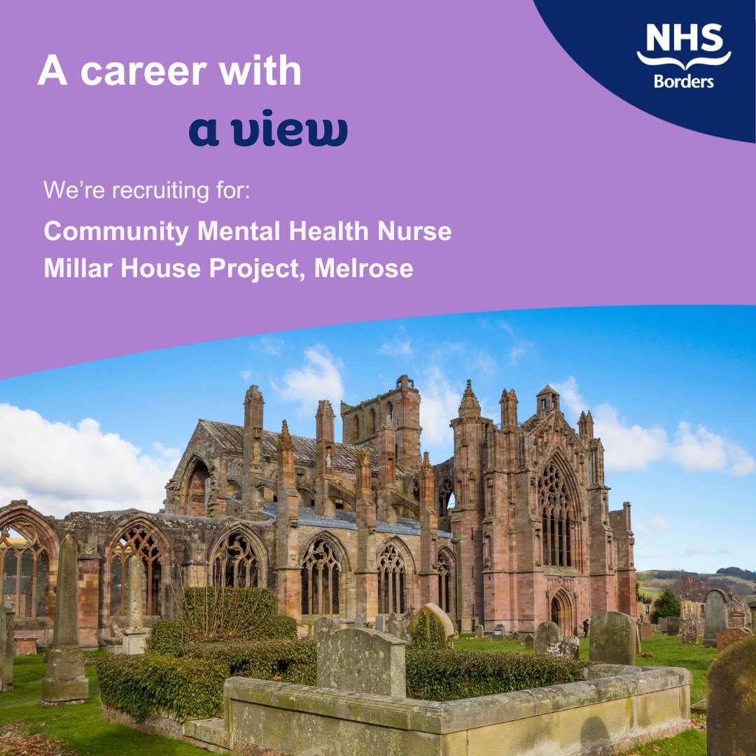 Are you looking for a career with a view?

We are seeking an enthusiastic Mental Health Nurse to work within our new higher level supported accommodation project in Melrose in the beautiful Scottish Borders.

Apply here 👉 apply.jobs.scot.nhs.uk/Job/JobDetail?…

Closing date: 31 Aug