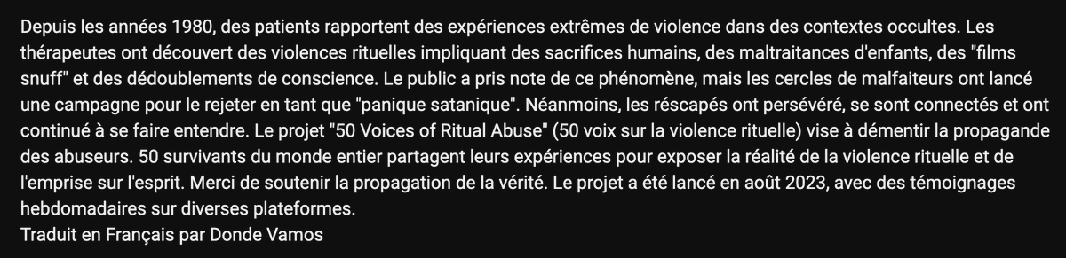 mk_polis's tweet photo. 👉 50 voix de violence rituelle 👈 
Série de témoignages VOSTFR (chaîne Youtube)
➡️https://t.co/zkvPCDpxgX https://t.co/FPkvOzULL4