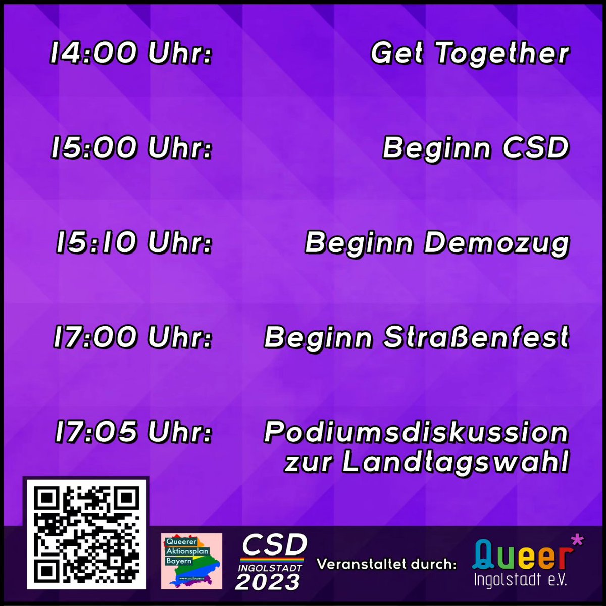 CSDIngolstadt's tweet photo. Der Ablaufplan zum CSD Ingolstadt 2023! 🏳️‍🌈🏳️‍⚧️

#queer #queeringolstadt #ingolstadt #csd #csdingolstadt #csdingolstadt2023 #lgbt #lgbtpride #lgbti #lgbtq #lgbtiq #lgbtqi #pride #queereraktionsplanbayernjetzt https://t.co/9XRuD1b8wB