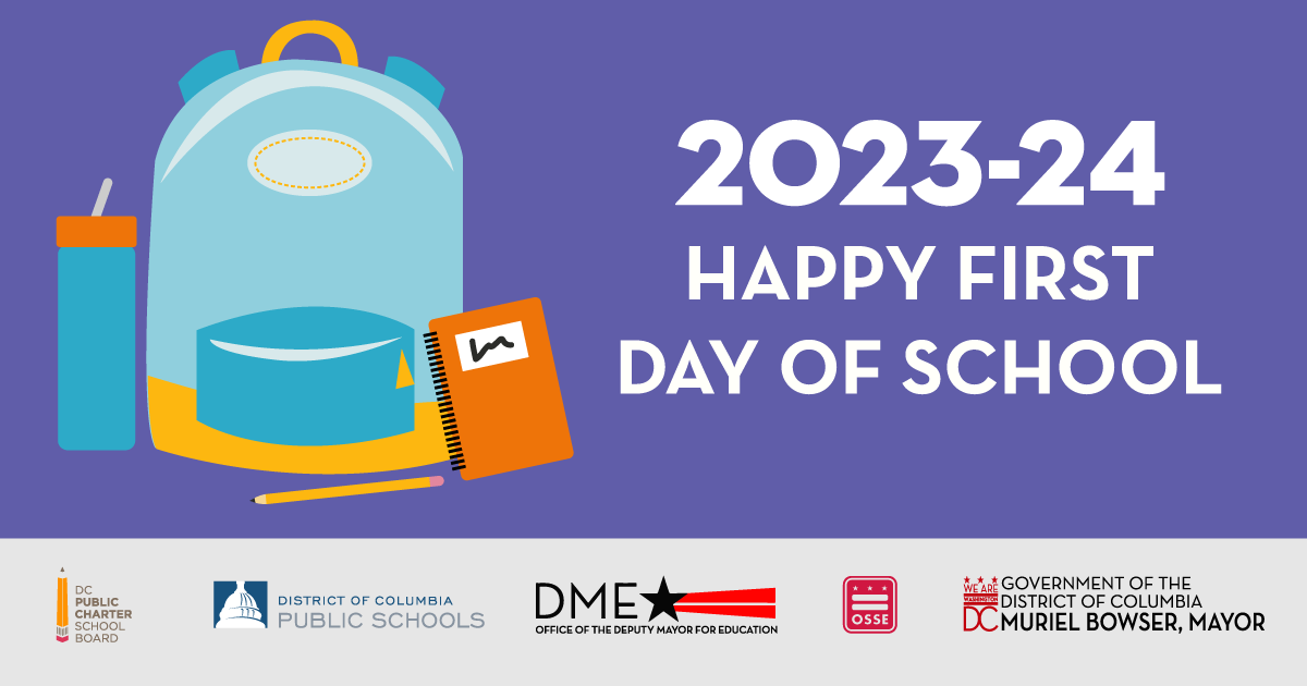 OSSEDC's tweet photo. Welcome back, DC students! We wish all DC teachers, staff, students and their families a happy first day of school and a year of learning and fun.
We want to celebrate this day with you! Share your first day of school photos by using the hashtag #FirstDayDC. https://t.co/p7rVCD6lfp