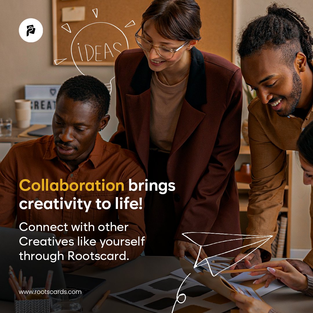rootscard's tweet image. Collaboration brings creativity to life! 🤝 
Connect with other Creatives like yourself through Rootscard. 
Expand your network and explore exciting collaboration opportunities in Nigeria and beyond. #PhotographyCollaboration 
#NetworkingHub
#Rootscard