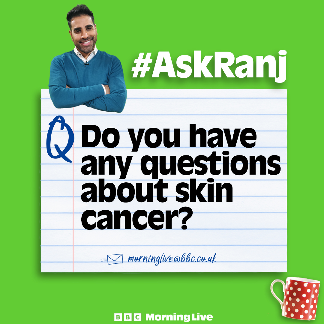 Latest research shows that melanoma cases are at an all time high, with 17,500 being diagnosed every year. @DrRanj is back on Wednesday to talk about skin cancer prevention, signs to look out for, and when to see your GP. 📧 Do you have a question about skin cancer? Get in touch