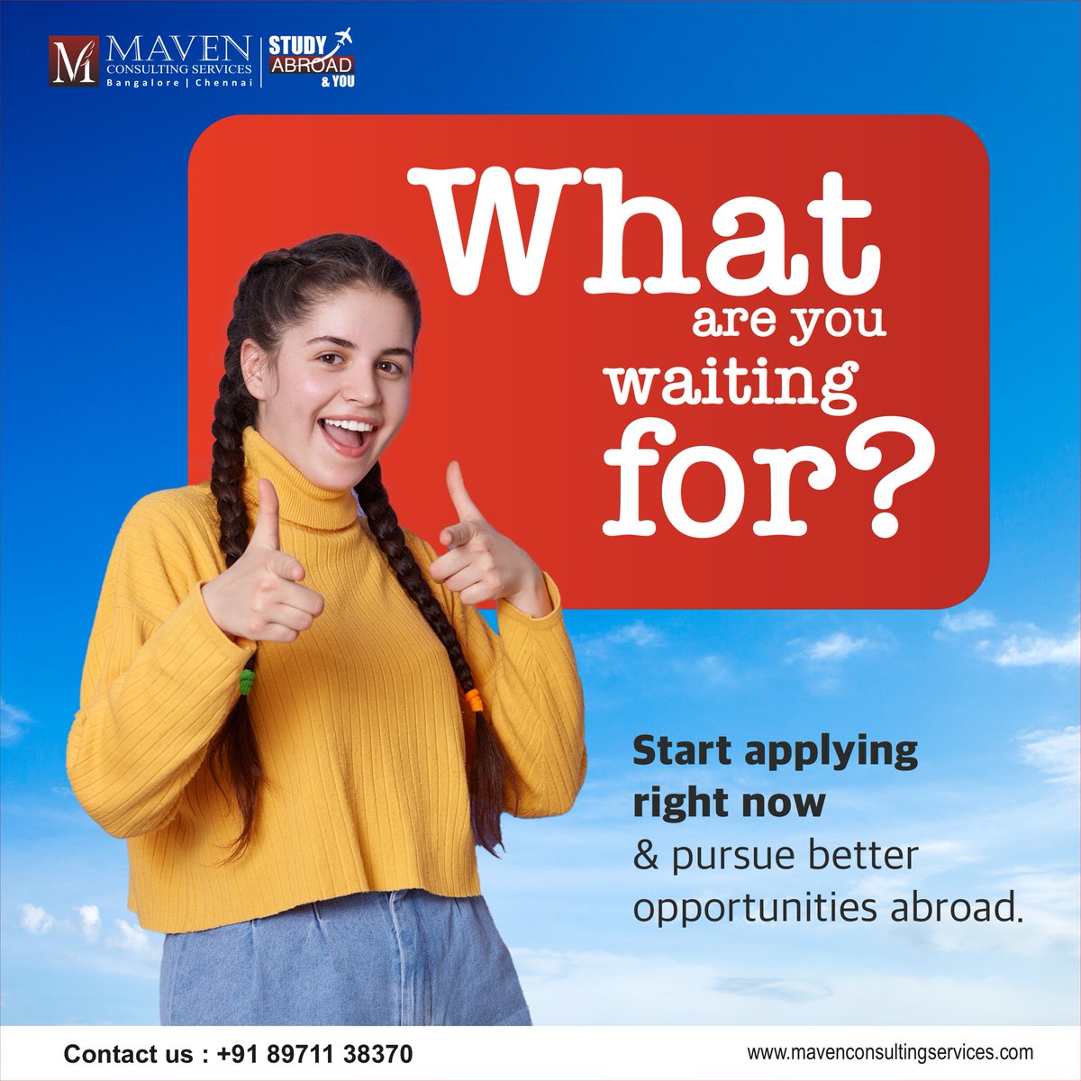 MavenContact's tweet image. Leap into your future with the courage of a lion! 🦁💪 Start applying now to unlock global opportunities and redefine your destiny. We're right here to guide you every step of the way. 🌎🎓 #StudyAbroadGuide 
Get in touch with us for expert counselling
at +91 89711 38370